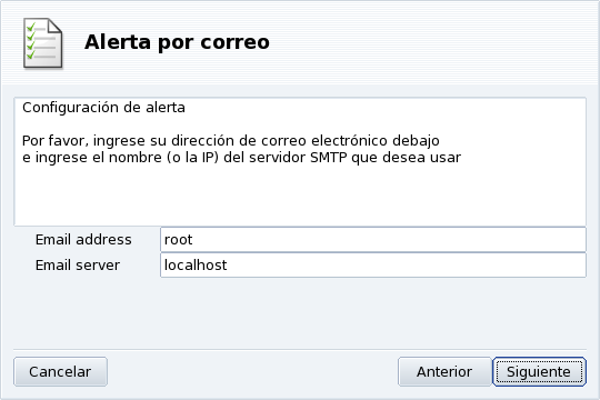 Configuración de alertas por correo: Destinatario